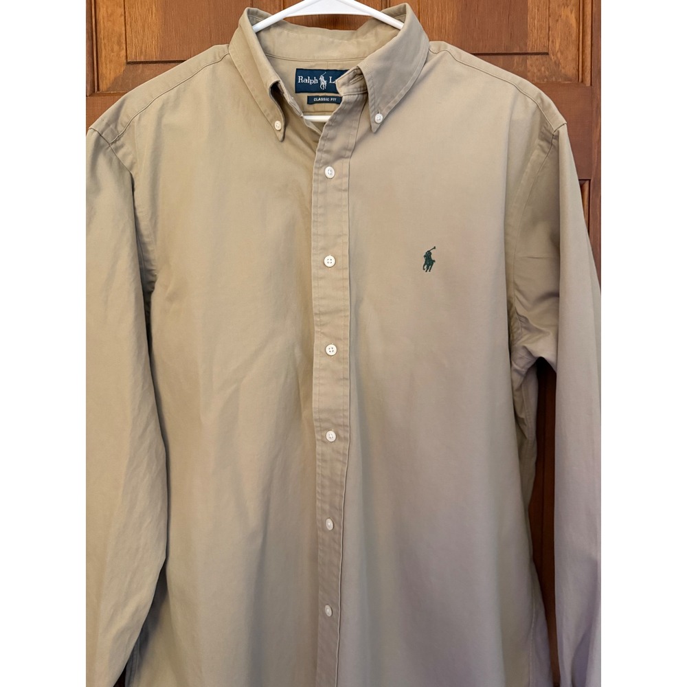 Ralph Lauren Classic Fit Oxford Shirt Mens Size L Tan Long-Sleeve Button Down